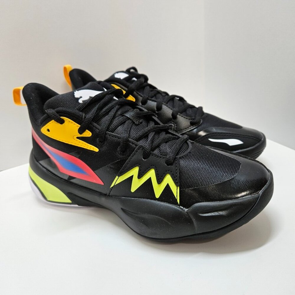 Puma Court Rider‎ Chaos Basketball Shoes Junior Size 5.5 Black Yellow Sneakers